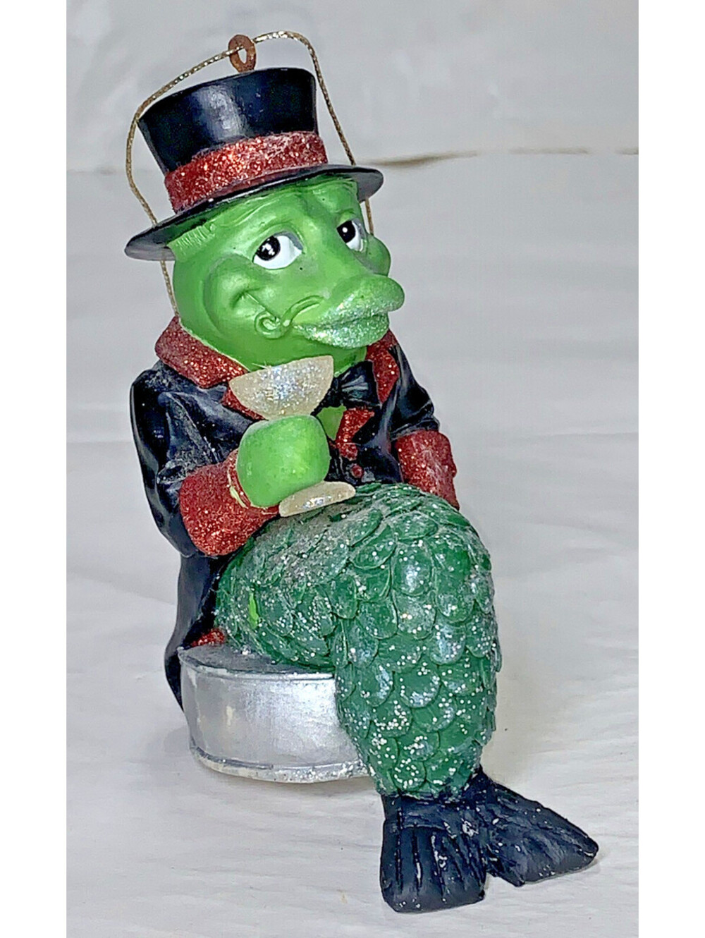 December Diamond Fish Ornament ~ STURGEON w/ Tophat & Champagne On Caviar Can